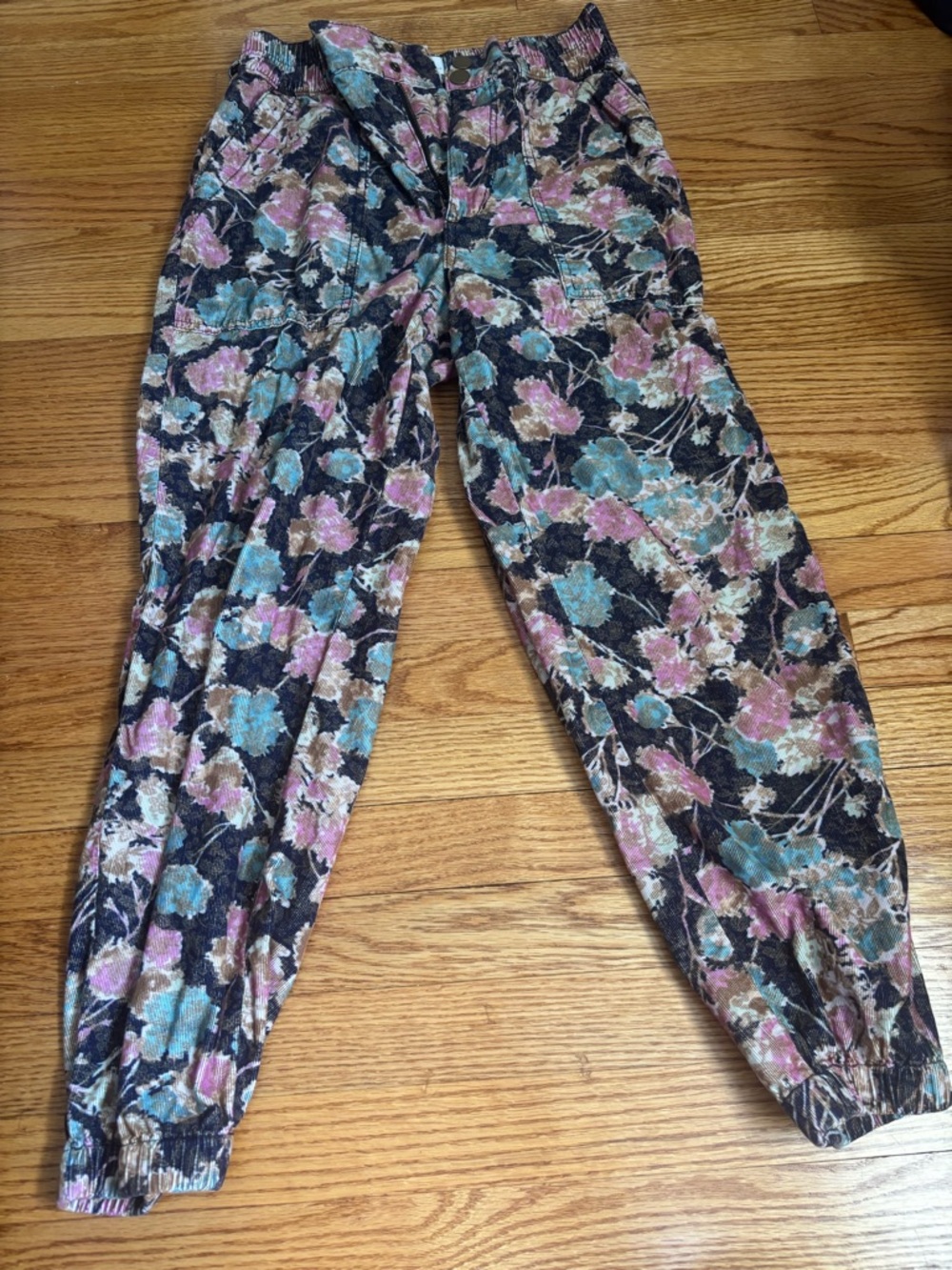 Anthropologie Multicolor Floral Elastic-Waist Pants